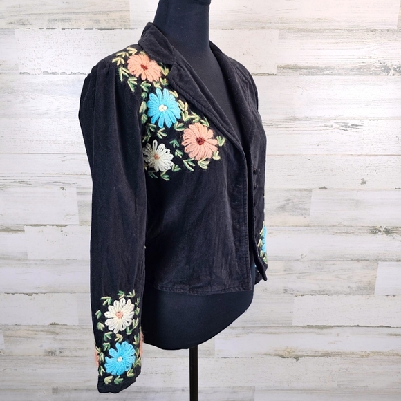 Vtg Persaman Micro Corduroy Floral Blazer 2 Black 90s Boho Chic Hippie Jacket - Picture 8 of 13